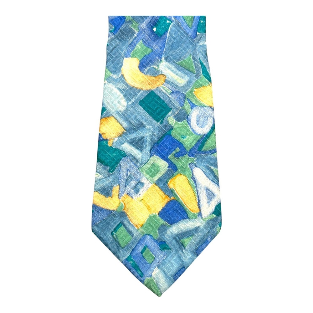 MONDO DI MARCO Men's 100% Silk Necktie ITALY blue abstract colorful